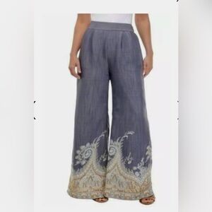 💫🌟 NWT Luxury Wonderly Plus SZ 2X gray & paisley Wide Leg Pants elastic back NEW